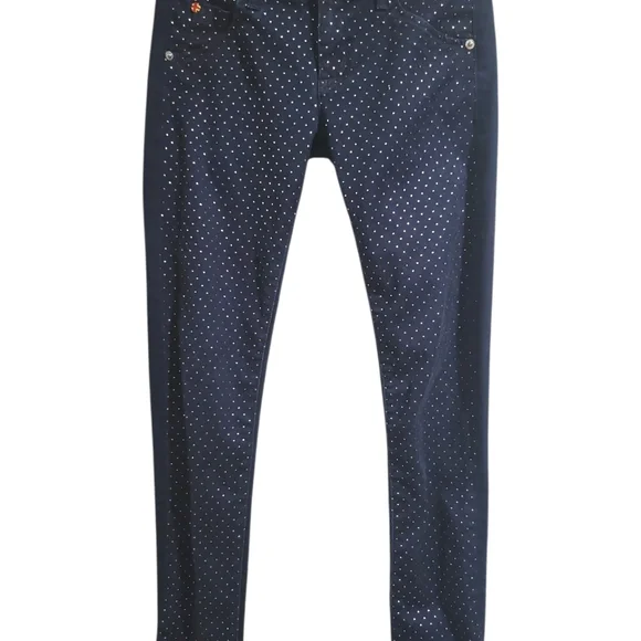 Hudson Women's Collin Vice Versa Skinny Gold Polka-Dot Denim Jeans Size 25 Dark - Picture 3 of 15